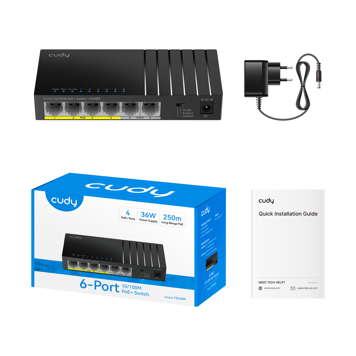 cudy-fs106p-1-0-poe-switch-6-port-10-100m-36-w-vlan image 2