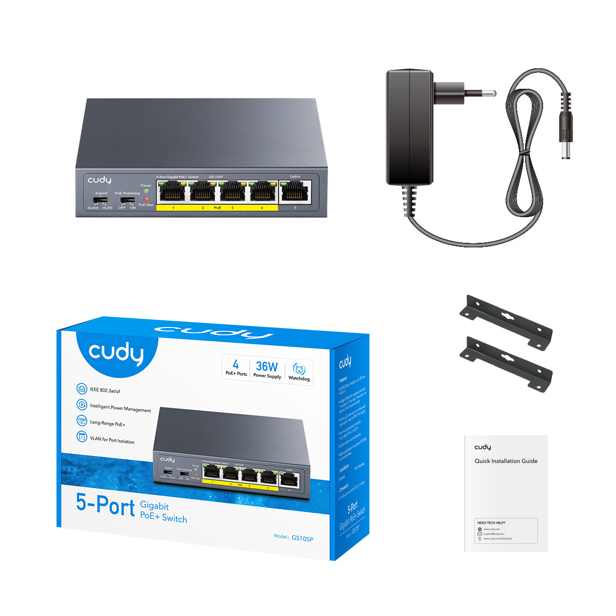 cudy-gs105p-switch-5-port-gigabit-poe-36w-wandmontage image 2